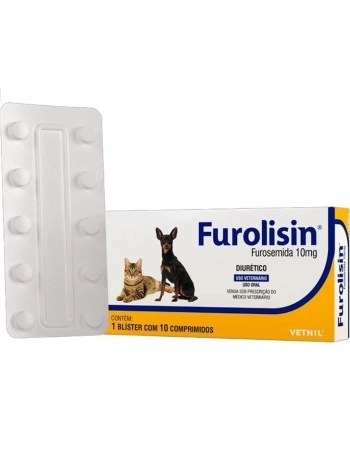 FUROLISIN 10MG DIURÉTICO PARA CÃES E GATOS COM 10 COMPRIMIDOS - VETNIL