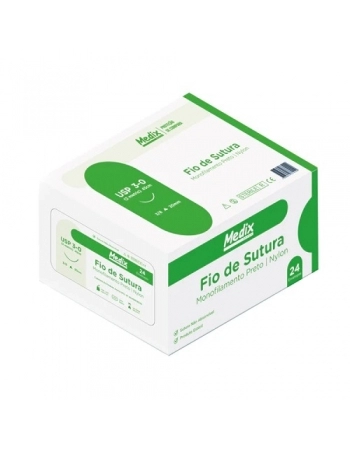 FIO DE SUTURA NYLON PRETO 3-0 45CM COM AGULHA 25MM 3/8 TRIANGULAR - CAIXA COM 24 UNIDADES - MEDIX