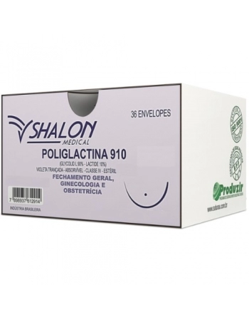 FIO DE SUTURA POLIGLACTINA 910 VIOLETA 1 - 70CM COM AGULHA 35MM 1/2 CIRCULAR CILINDRICO - SHALON