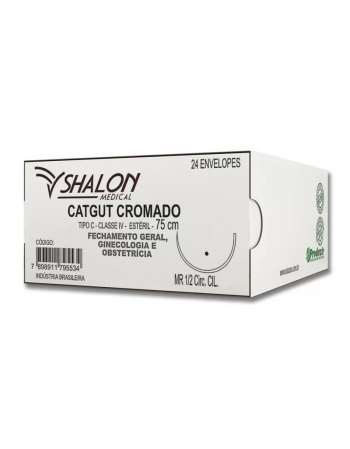 FIO DE SUTURA CATGUT CROMADO 2-0 75CM COM AGULHA 1/2 CIRCULAR CILINDRICO 3.5 CM - SHALON