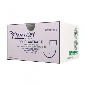 FIO DE SUTURA POLIGLACTINA 910 VIOLETA 2-0 - 70CM - COM AGULHA 40MM 1/2 CIRCULAR CILINDRICO - SHALON