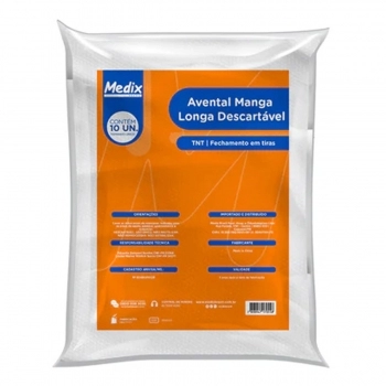 AVENTAL MANGA LONGA 30G MEDIX PACOTE COM 10UN