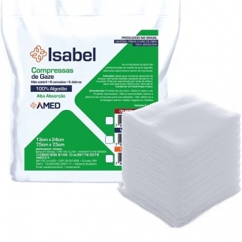 COMPRESSA DE GAZE ISABEL 7,5CMX7,5CM 9 FIOS C/300 - AMED