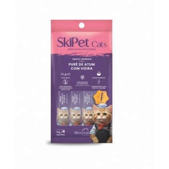 PETISCO CREMOSO SKIPET CATS - ATUM COM VIEIRA PACOTE COM 4 SACHÊS
