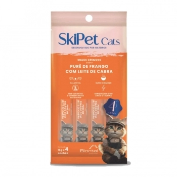 PETISCO CREMOSO SKIPET CATS - FRANGO COM LEITE DE CABRA PACOTE COM 4 SACHÊS