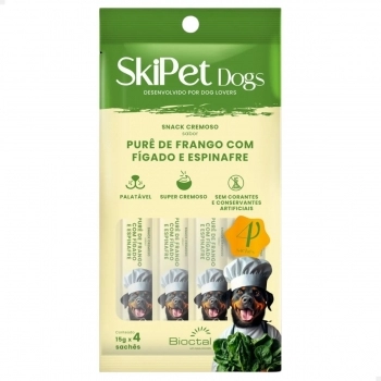 PETISCO CREMOSO SKIPET DOGS - FRANGO COM FÍGADO E ESPINAFRE PACOTE COM 4 SACHÊS