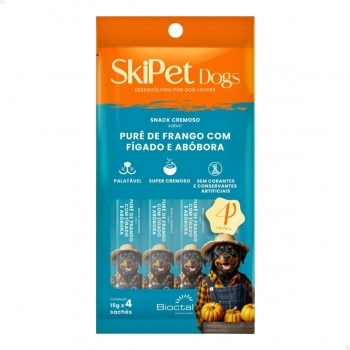 PETISCO CREMOSO SKIPET DOGS - FRANGO COM FÍGADO E ABÓBORA PACOTE COM 4 SACHES