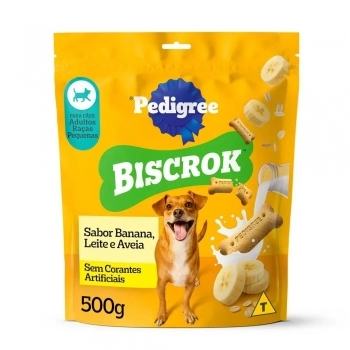 PEDIGREE BISCROK ADULTO RAÇAS PEQUENAS SABOR BANANA, LEITE E AVEIA 500G