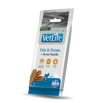 VET LIFE DENTAL SNACK CÃES ADULTOS MINI FISH & POTATO 60GR - FARMINA