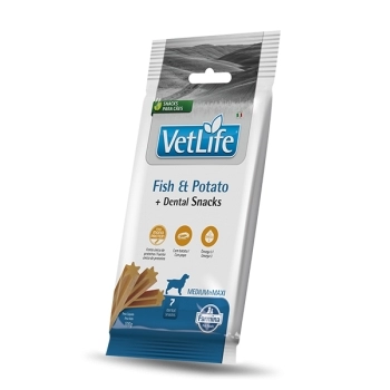 VET LIFE DENTAL SNACK CÃES ADULTOS MEDIUM & MAXI FISH & POTATO 100GR - FARMINA
