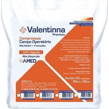CAMPO OPERATORIO VALENTINNA 8G 23CMX25CM C/50 (NÃO ESTERIL) LINHA PREMIUM SEM RX