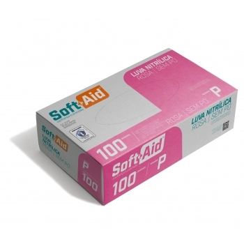 LUVA NITRILICA SEM PÓ ROSA TAMANHO P - COM 100UN - SOFT AID