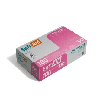 LUVA NITRILICA SEM PÓ ROSA TAMANHO PP - COM 100UN - SOFT AID