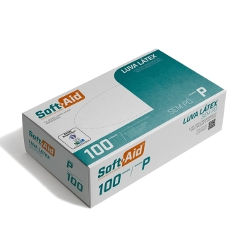 LUVA DE PROCEDIMENTO LATEX SEM PÓ TAMANHO P - COM 100UN - SOFT AID