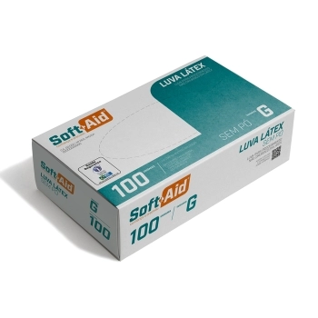 LUVA DE PROCEDIMENTO LATEX SEM PÓ TAMANHO G - COM 100UN - SOFT AID