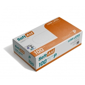LUVA DE PROCEDIMENTO LATEX COM PÓ TAMANHO P - COM 100UN - SOFT AID