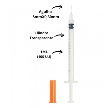 SERINGA DESCARTÁVEL INSULINA 1ML COM AGULHA FIXA 6MM X 0,25MM - SR