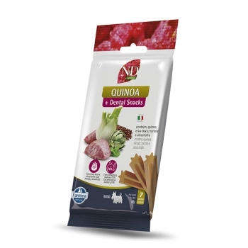 ND QUINOA DENTAL SNACK CÃES ADULTOS MINI CORDEIRO, QUINOA, ERVA-DOCE, HORTELÃ E ALCACHOFRA 60GR - FARMINA