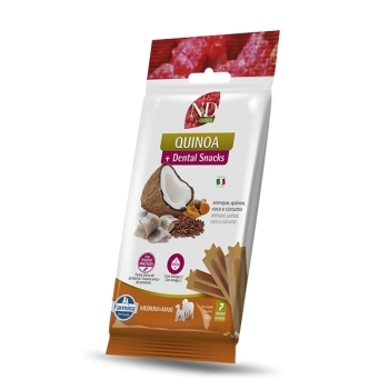 ND QUINOA DENTAL SNACK CÃES ADULTOS MEDIUM & MAXI ARENQUE, QUINOA, COCO E CÚRCUMA 100GR - FARMINA
