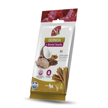 ND QUINOA DENTAL SNACK CÃES ADULTOS MINI CODORNA, QUINOA, COCO E CÚRCUMA 60GR - FARMINA