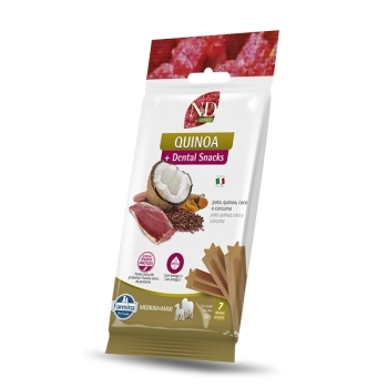 ND QUINOA DENTAL SNACK CÃES ADULTOS MEDIUM & MAXI PATO, QUINOA, COCO E CÚRCUMA 100GR - FARMINA