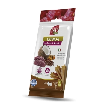 ND QUINOA DENTAL SNACK CÃES ADULTOS MINI VEADO, QUINOA, COCO E CÚRCUMA 60GR - FARMINA