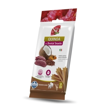 ND QUINOA DENTAL SNACK CÃES ADULTOS MEDIUM & MAXI VEADO, QUINOA, COCO E CÚRCUMA 100GR - FARMINA