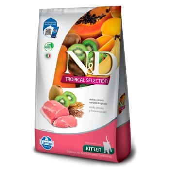 RAÇÃO ND TROPICAL SELECTION FELINO FILHOTE SABOR SUINO 0,4KG - FARMINA