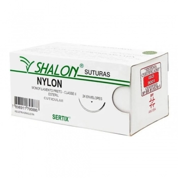 FIO DE SUTURA NYLON PRETO 2-0 45CM COM AGULHA 30MM 3/8 TRIANGULAR - SHALON