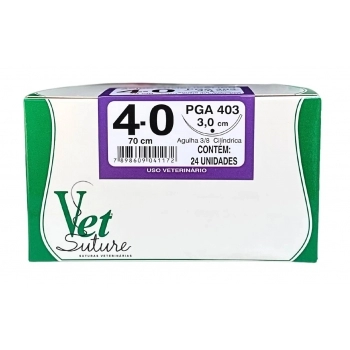 FIO DE SUTURA (PGA) ACIDO POLIGLICOLICO VIOLETA 4-0 - 70CM - COM AGULHA 30MM 3/8 CIRCULAR CILINDRICO - VET SUTURE