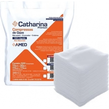 COMPRESSA DE GAZE CATHARINA 10CMX10CM 13 FIOS C/500 (NÃO ESTERIL) LINHA PREMIUM