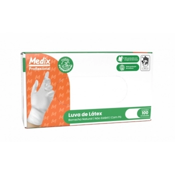 LUVA DE PROCEDIMENTO LATEX COM PÓ TAMANHO P - COM 100UN - MBLIFE - MEDIX
