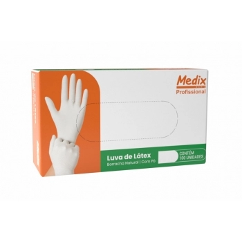 LUVA DE PROCEDIMENTO LATEX COM PÓ TAMANHO M - COM 100UN - MBLIFE - MEDIX
