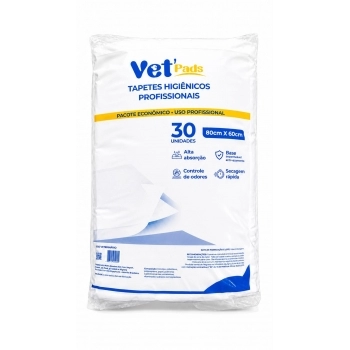 TAPETE HIGIENICO VET PADS 80X60 - COM 30 UNIDADES