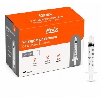 SERINGA DESCARTÁVEL 3ML SEM AGULHA LUER LOCK SEM LÁTEX - MEDIX