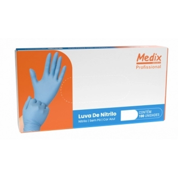 LUVA NITRILICA SEM PÓ AZUL TAMANHO M - COM 100UN - MEDIX