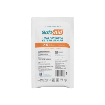 LUVA CIRURGICA DE LATEX SEM PÓ - TAMANHO 7.0 (PAR) - SOFT AID