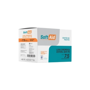 LUVA CIRURGICA DE LATEX SEM PÓ - TAMANHO 7.5 (PAR) - SOFT AID