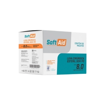 LUVA CIRURGICA DE LATEX SEM PÓ - TAMANHO 8.0 (PAR) - SOFT AID