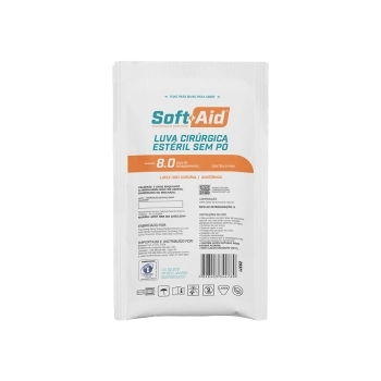 LUVA CIRURGICA DE LATEX SEM PÓ - TAMANHO 8.0 (PAR) - SOFT AID