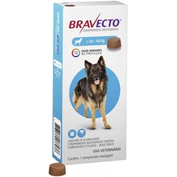 ANTIPULGAS E CARRAPATOS BRAVECTO 1000MG PARA CÃES DE 20-40KG - MSD