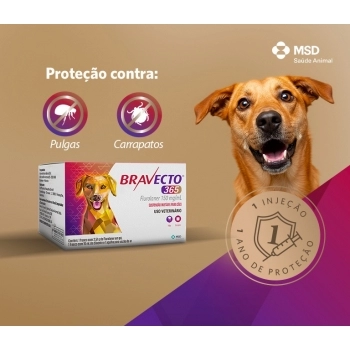 ANTIPULGAS E CARRAPATOS BRAVECTO 365 SUSPENSÃO INJETÁVEL PARA CÃES - MSD