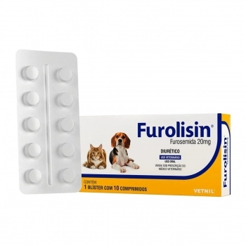 FUROLISIN 20MG DIURÉTICO PARA CÃES E GATOS COM 10 COMPRIMIDOS - VETNIL