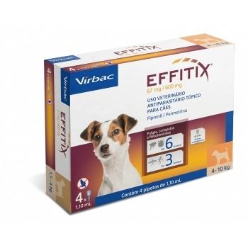 EFFITIX ANTIPARASITÁRIO EXTERNO PARA CÃES DE 4 A 10 KG - CAIXA COM 4 PIPETAS - VIRBAC