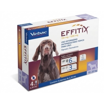 EFFITIX ANTIPARASITÁRIO EXTERNO PARA CÃES DE 10 A 20 KG - CAIXA COM 4 PIPETAS - VIRBAC