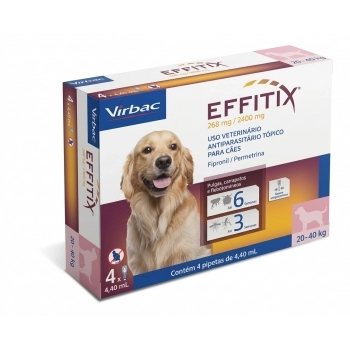 EFFITIX ANTIPARASITÁRIO EXTERNO PARA CÃES DE 20 A 40 KG - CAIXA COM 4 PIPETAS - VIRBAC