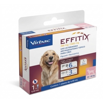 EFFITIX ANTIPARASITÁRIO EXTERNO PARA CÃES DE 20 A 40 KG - CAIXA COM 1 PIPETA - VIRBAC