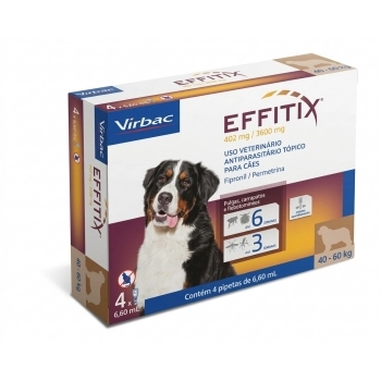 EFFITIX ANTIPARASITÁRIO EXTERNO PARA CÃES DE 40 A 60 KG - CAIXA COM 4 PIPETAS - VIRBAC
