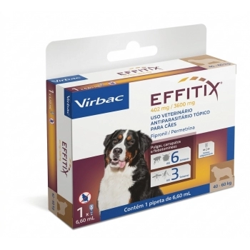 EFFITIX ANTIPARASITÁRIO EXTERNO PARA CÃES DE 40 A 60 KG - CAIXA COM 1 PIPETA - VIRBAC
