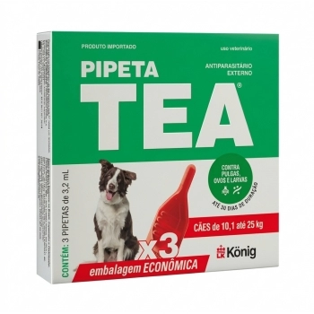 ANTIPULGAS PIPETA TEA PARA CÃES DE 10,1 ATÉ 25KG EMBALAGEM ECONÔMICA COM 3 UNIDADES - KONIG